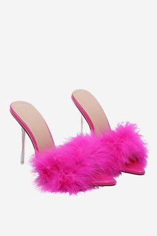 Hot Pink Fjer Spids tå Stiletto sandaler