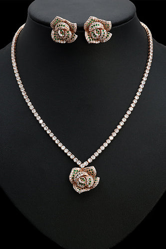 Rose Shape Rhinestone Øreringe Halskæde smykker Sæt