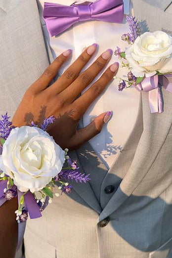 Elfenben Rose Wrist Corsage og Men Boutonniere Set til Prom bryllupsfest
