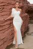 Indlæs billede til gallerivisning Hvid havfrue en skulder lang formel kjole med slids
