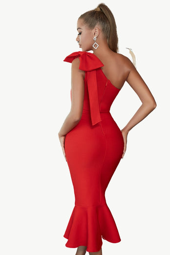 Rød havfrue cocktail kjole med sløjfeknude