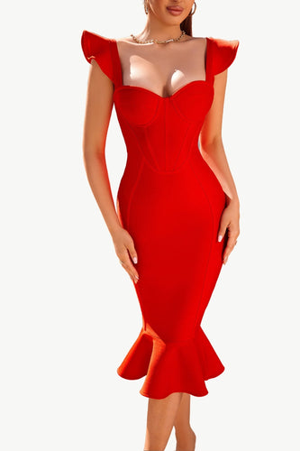 Rød kæreste havfrue Midi korset cocktail kjole