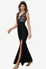 Indlæs billede til gallerivisning Dyb V-hals sort formel kjole med blonder