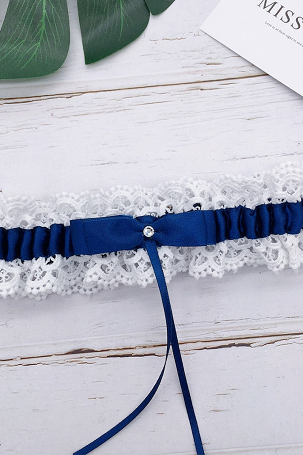 Kongeblå blonder beaded bryllup strømpebånd