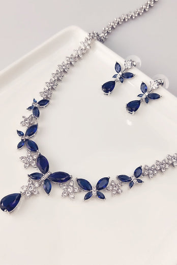 Royal Blue Butterfly Crystal Drop øreringe halskæde smykker Sæt