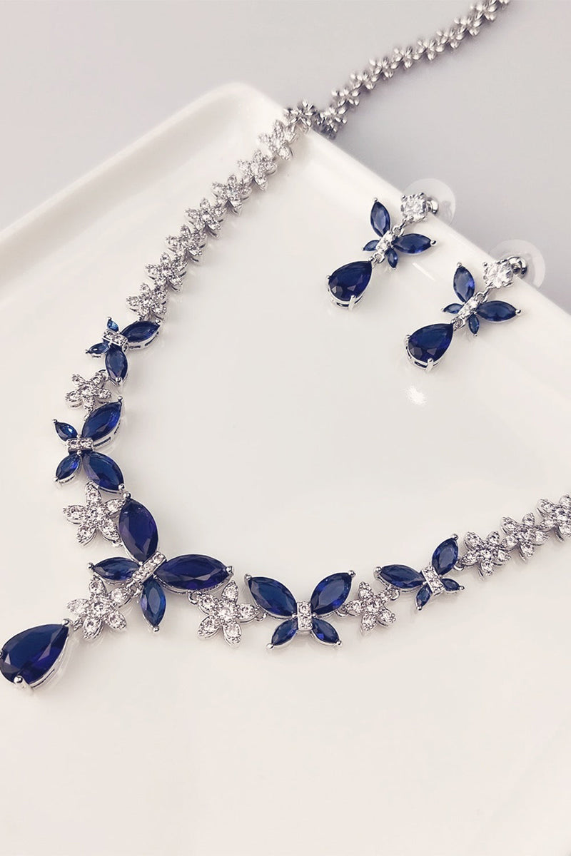 Indlæs billede til gallerivisning Royal Blue Butterfly Crystal Drop øreringe halskæde smykker Sæt