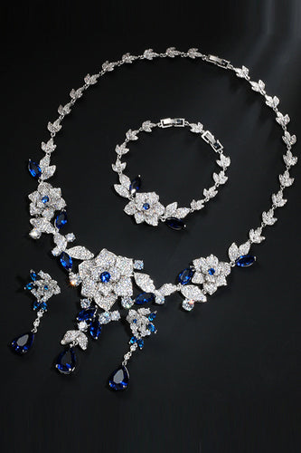Royal Blue Flower armbånd halskæde smykker sæt