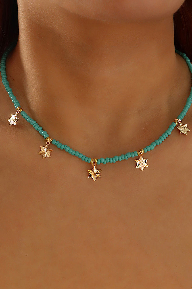Indlæs billede til gallerivisning Blå Boho stil halskæde med stjerner