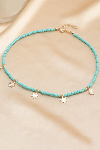 Blå Boho stil halskæde med stjerner