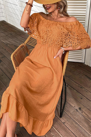 Orange hule ud Maxi Boho kjole