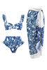 Indlæs billede til gallerivisning 3 stykker blå trykt bikinisæt slips strandkjole