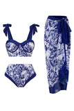 Mørkeblåt 3-delt badetøjssæt med høj talje med strandkjole