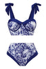 Indlæs billede til gallerivisning Mørkeblåt 3-delt badetøjssæt med høj talje med strandkjole
