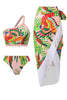 Indlæs billede til gallerivisning Orange 3-delt trykt bikinisæt med kvast strandkjole