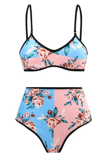 Blomsterprintet 3-delt bikinisæt med strandnederdel