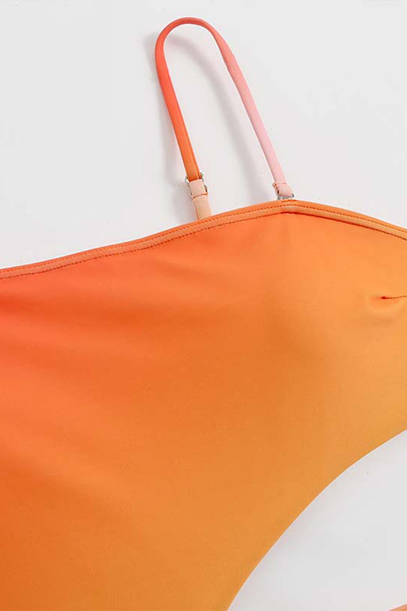 Indlæs billede til gallerivisning Orange højtalje i ét stykke badetøj med udskæring