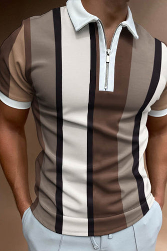 Brown Stripe Poloshirt til mænd med korte ærmer