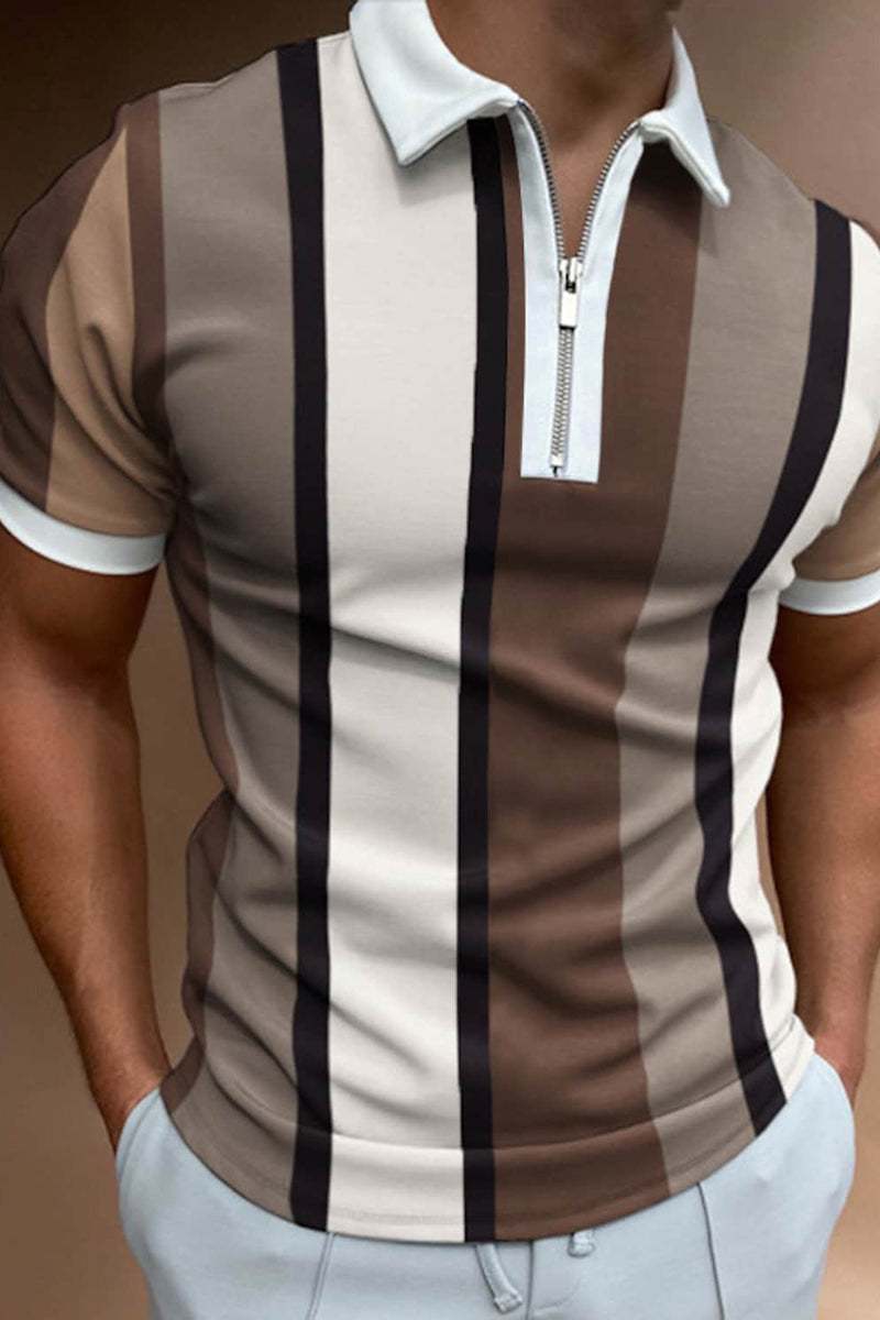 Indlæs billede til gallerivisning Brown Stripe Poloshirt til mænd med korte ærmer