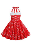 Red Halter Polka Dots 50'er piger kjole