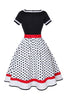 Indlæs billede til gallerivisning Sort Polka Dots med V-hals Kjole fra 1950&#39;erne