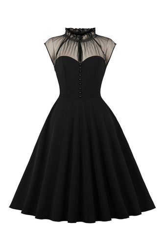 Sort A Line Vintage 1950'er kjole med knapper