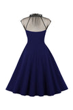 Sort A Line Vintage 1950'er kjole med knapper