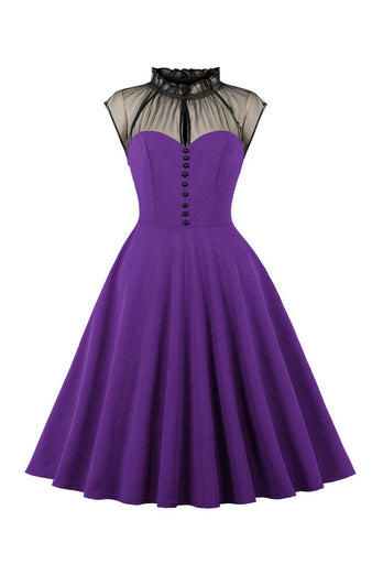 Sort A Line Vintage 1950'er kjole med knapper