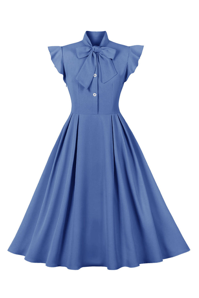 Indlæs billede til gallerivisning Gul solid swing 1950&#39;er kjole med sløjfe