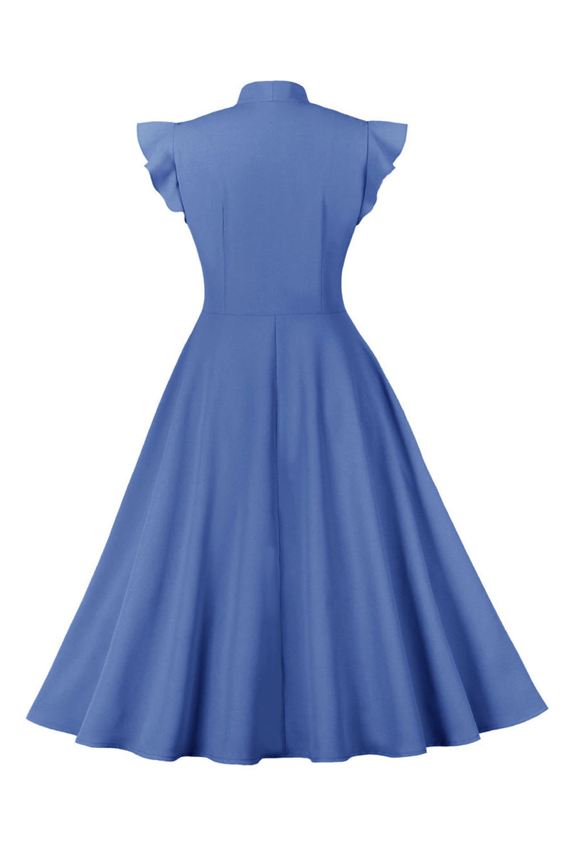 Indlæs billede til gallerivisning Gul solid swing 1950&#39;er kjole med sløjfe