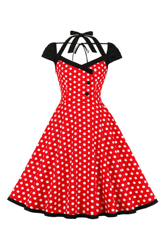 Røde prikker Halter Swing 1950'erne Kjole