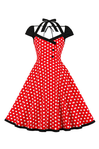 Røde prikker Halter Swing 1950'erne Kjole