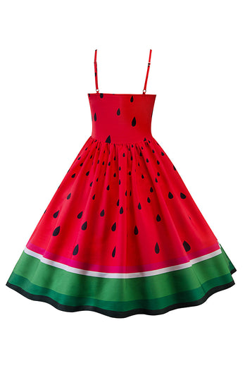 Rød vandmelon trykt vintage 1950'erne kjole