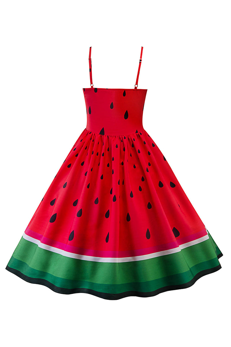 Indlæs billede til gallerivisning Rød vandmelon trykt vintage 1950&#39;erne kjole