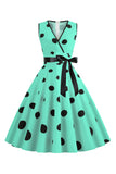 Lyseblå Polka Dots Vintage 1950'erne kjole