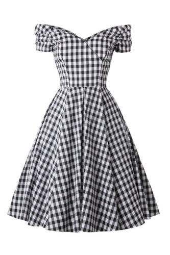Sort Gingham vintage kjole fra 1950'erne