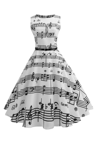 Hvid trykt swing 1950'erne vintage kjole