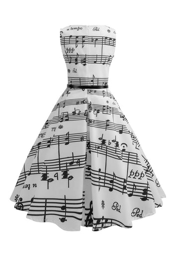 Hvid trykt swing 1950'erne vintage kjole