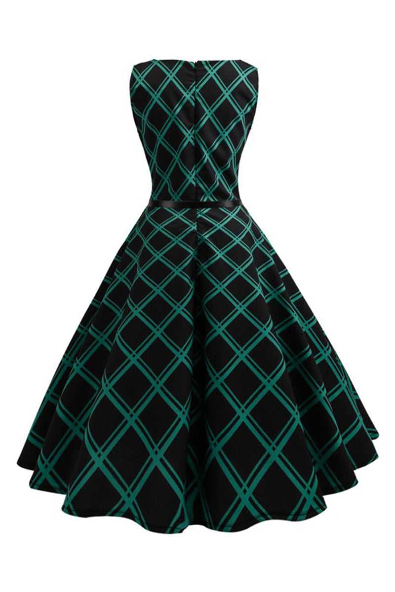 Indlæs billede til gallerivisning Swing Green Plaid kjole fra 1950&#39;erne