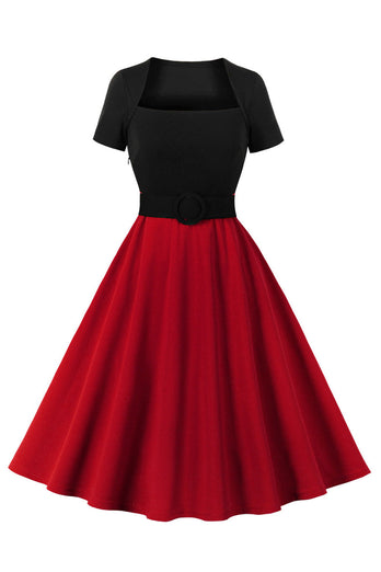 Retro stil firkantet hals bordeaux 1950'erne kjole