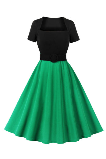 Retro stil firkantet hals bordeaux 1950'erne kjole