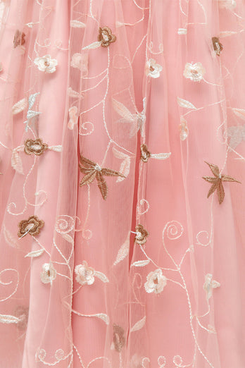 En linje firkantet hals pink 1950'er kjole med halve ærmer