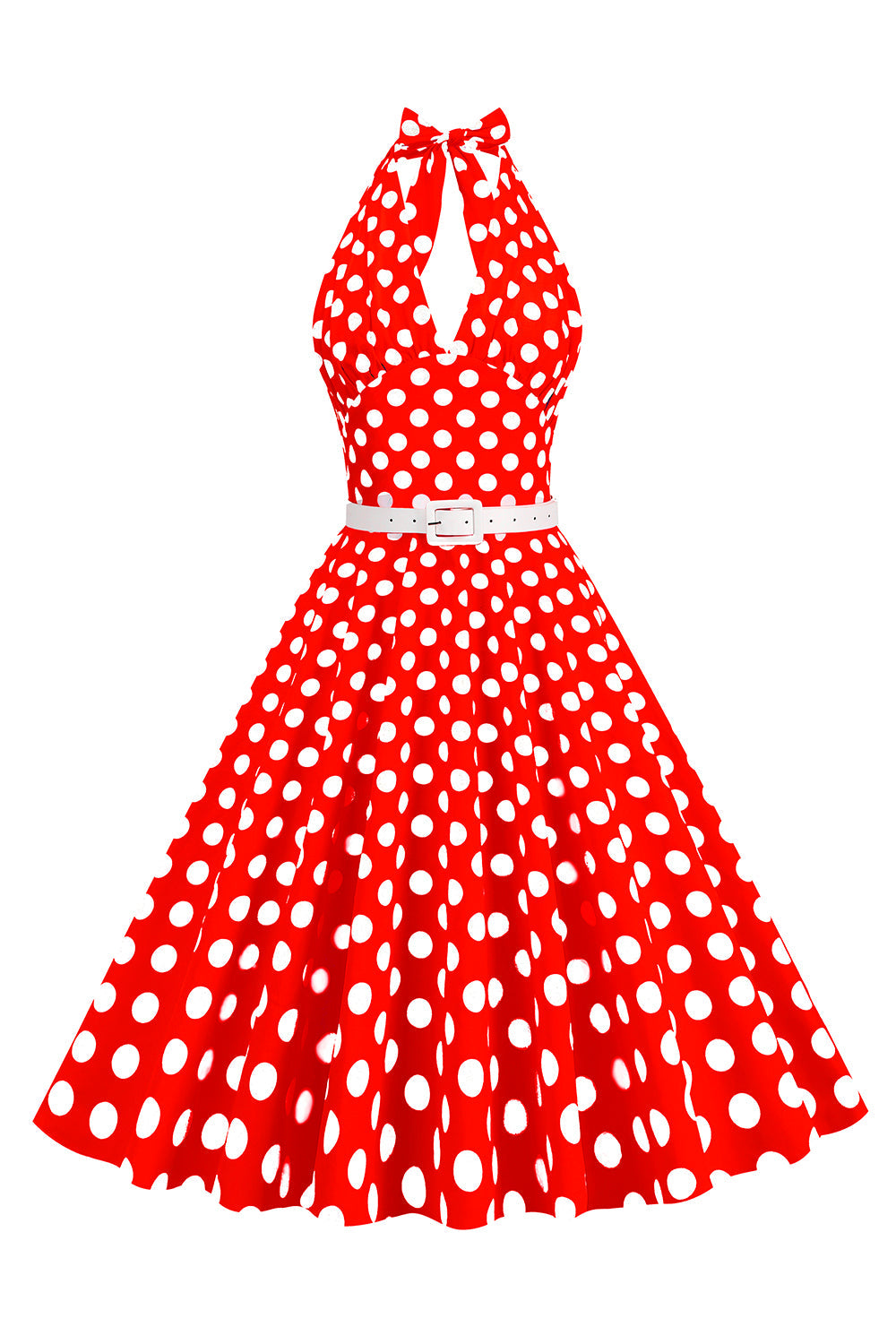 Hepburn stil halter hals polka prikker rød 1950'erne kjole