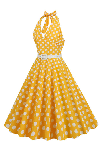 Hepburn stil halter hals polka prikker rød 1950'erne kjole
