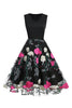 Indlæs billede til gallerivisning Fuchsia og sort vintage kjole fra 1950&#39;erne