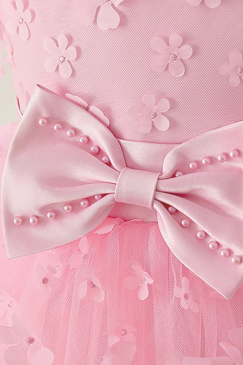 Pink Tulle Girl Party Kjole med applikationer