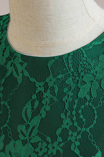 Ærmeløs grøn tyl A Line pigekjole med blonder