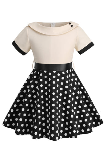 Bateau hals polka prikker hvide vintage pige kjoler
