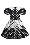 Pufærmer Polka Dots Sort A Line Pigekjole