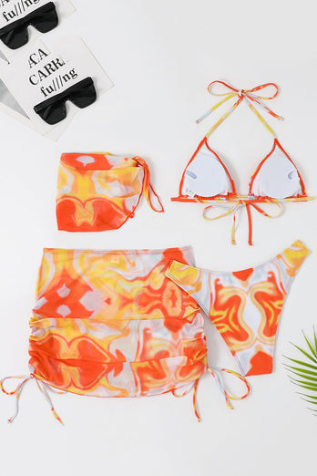 Halter hals orange trykt bikini