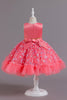 Indlæs billede til gallerivisning En Line Jewel Neck Pink Girl Party Dress med applikationer
